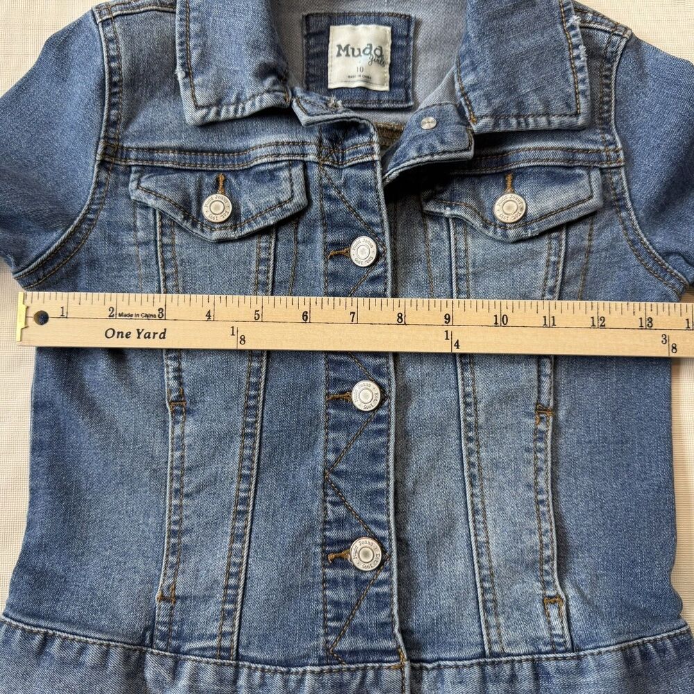 Mudd Girls Distressed Blue Denim Button Up Jacket, 10 - Picture 7 of 9